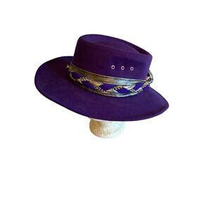 Purple Western Style Hat With Braided Band & Metallic Accents By C.C. Weaver